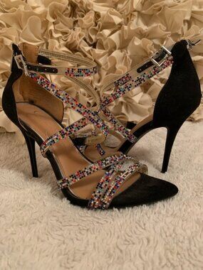 Jessica Simpson Wylanne Strappy Multicolored Rhinestone Heels- Size 6M